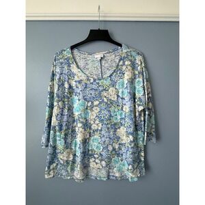 J.Jill semi-sheer floral 3/4 sleeve scoopneck lightweight cotton blend Sz Large